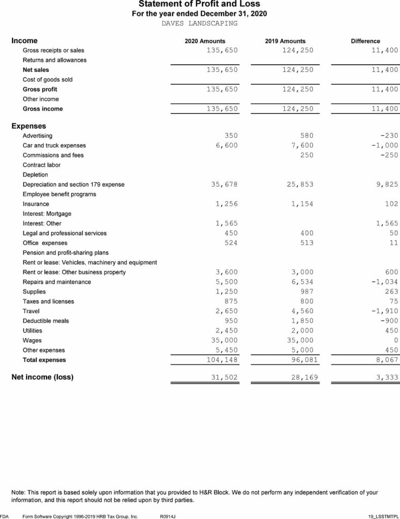 profit and loss statement